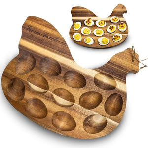 Porta Huevos de Madera Natural con Forma de Hoja de Arce, Organizador de Mesa con 24 Orificios, Plato para Huevos Rellenos, con Proveedor Mayorista - Product Image 2