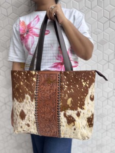 Bolso Tote de Cuero Genuino con Piel de Vaca y Bordado Floral Hecho a Mano para Mujer, Uso Diario, Correa para el Hombro, Estilo Bohemio - Product Image 2
