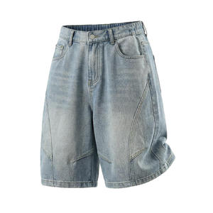 Men's High Waist <b>Denim</b> Shorts Solid Color Cotton Fabric Button Fly Casual Style Breathable Woven <b>Material</b> - Product Image 1