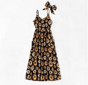 Ensemble robe longue à rayures avec fleurs maman & Me, même pour l'été, sans manches, bleu et blanc, tissu en coton doux, 2020 - Product Image 3