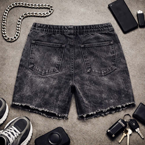 <b>Men</b> Streetwear Denim <b>Shorts</b> Jeans Custom Vintage Cotton Raw Edge Zipper Custom <b>Men</b> Jeans <b>Shorts</b> with Rhinestones Denim <b>Shorts</b> - Product Image 6