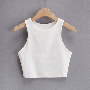 Top Corto de Punto sin Mangas con Cuello Redondo para Mujer, Color Sólido, Informal, Transpirable, de Spandex y Poliéster - Product Image 6
