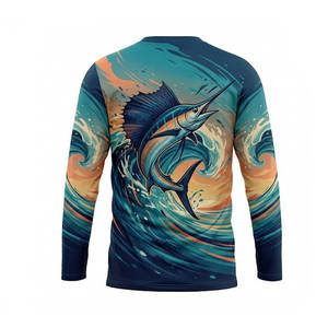 Rashguard à manches longues pour homme, noir et bleu, imprimé poisson, anti-UV, anti-bactérien, polyester et coton, séchage rapide, respirant, écologique - Product Image 4
