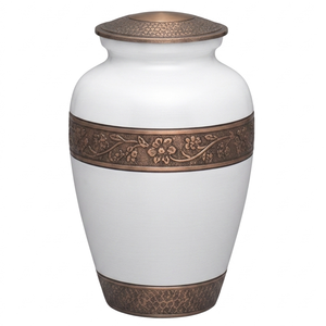 Urna Funeraria de Aluminio para Adultos con Banda de Grabado Floral en Color Dorado y Naranja, Urnas Funerarias Metálicas Personalizables para Cenizas - Product Image 5