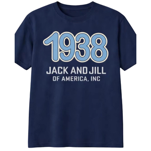 เสื้อยืดลายกราฟิกสีน้ำเงินกรมท่าสำหรับวัยรุ่น ปี 1938 แขนสั้น คอกลม พิมพ์ลายแจ็คแอนด์จิล เสื้อยืดลำลองสำหรับเด็ก เสื้อผ้าวัยรุ่นคลาสสิกสำหรับทุกวัน - Product Image 1
