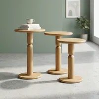 Table basse moderne en bois massif avec base ronde sur piétement, tables d'appoint gigognes faites à la main, faciles à nettoyer pour la décoration du salon et de la chambre