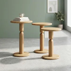 Modern Wood <b>Nesting</b> Coffee <b>Tables</b> Minimalist Living Room Furniture Round Design - Product Image 3