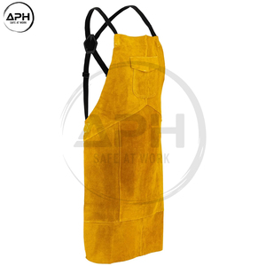 Tablier de travail classique avec poche supérieure pour outils, compartiments utilitaires inférieurs, bretelles réglables, tablier en cuir anti-chaleur pour le soudage - Product Image 3
