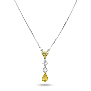 Collier à pendentif en or blanc 14 carats, diamants jaunes et blancs fantaisie, parmi les plus vendus, pour mariée ou mariage, disponible au prix export. - Product Image 1