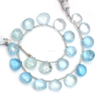 Perles de pierres précieuses en aquamarine naturelle de qualité supérieure, facettées en forme de cœur, bleu ciel, 8 pouces, pour la fabrication de bijoux DIY, bracelet, collier