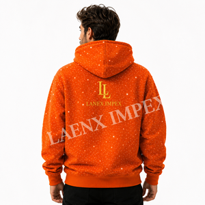 Sweat à capuche zippé pour homme, imprimé étoiles orange, style strass personnalisé, streetwear décontracté, mode - Product Image 4