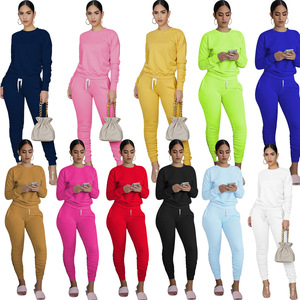 Conjunto de 2 Piezas Tejido para Mujer, Sudadera de Manga Larga con Cuello Redondo y Bolsillo, Leggings Ajustados hasta el Tobillo, Color Sólido - Product Image 6