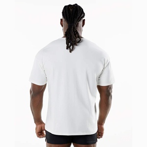 เสื้อยืดคอกลมแขนสั้นสีขาวสำหรับผู้ชาย ผ้าฝ้ายเจอร์ซีย์ถัก 100% ไซส์ใหญ่ ดีไซน์เรียบง่าย เสื้อยืดโอเวอร์ไซส์ - Product Image 3