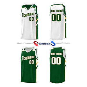 Ensemble de maillots de basket-ball personnalisés vert et blanc sans manches, impression sublimée, polyester respirant, unisexe, adulte, toutes saisons - Product Image 2
