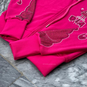 Sudadera con capucha para hombre, rosa magenta, bordada con pedrería, personalizada, extragrande, 100% algodón, forro polar grueso, ecológica, con cremallera - Product Image 4
