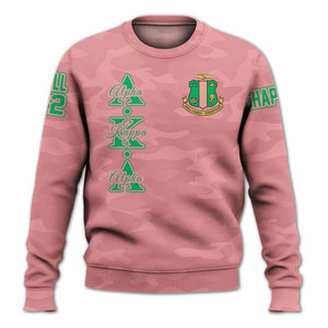Sweat-shirt à col rond Alpha Aka Alpha Pink Camouflage, coupe régulière unisexe, imprimé avec des lettres grecques, sweat-shirt universitaire - Product Image 2