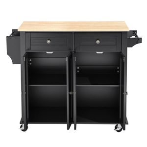 Carrello da Cucina con Isola e Spazio di Archiviazione, Larghezza 110,6 cm, Carrello Mobile con Ruote Girevoli, 2 Cassetti e Armadietto - Product Image 1