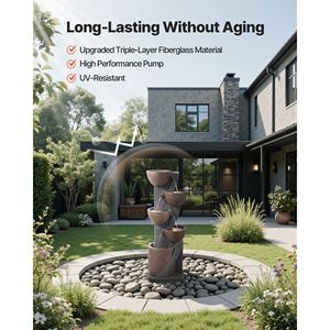 Fontana a Cascata a 5 Livelli a Forma di Vaso con Illuminazione LED per Esterni, Altezza 49,61 Pollici - Product Image 5