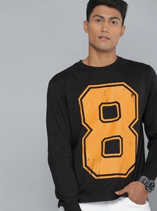 เสื้อสเวตเชิ้ตคอกลมแขนยาวสีดำสำหรับผู้ชาย พิมพ์ลายหมายเลข 8 สีส้ม สวมใส่สบาย ทรงปกติ ผ้าถักสำหรับฤดูใบไม้ร่วง ผ้าฝ้าย 100% - Product Image 1