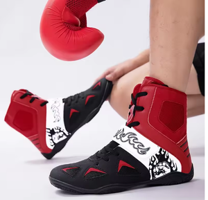 Zapatillas de lucha blancas de caña alta para hombre, con cordones, parte superior de malla, suela de goma, calzado de entrenamiento de combate para gimnasio y ring. - Product Image 3