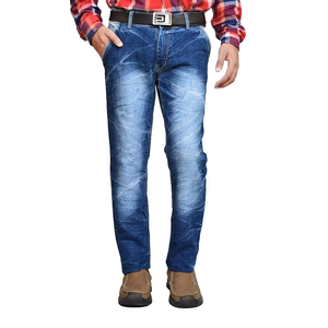 Pantalon en jean streetwear pas cher pour homme, coupe droite longue, ample, empilé, en coton, délavé, à jambe large - Product Image 1