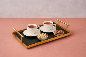 Bandeja Rectangular Metálica Dorada y Negra, Bandeja Decorativa para Desayuno, Café y Té, Vajilla Premium para Aperitivos y Hogar - Product Image 5