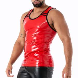 Camiseta sin mangas de cuero rojo ajustada para hombre, estilo segunda piel, formal, ecológica, fetish, ropa de club, elástica, para fiesta, noche, moda. - Product Image 5