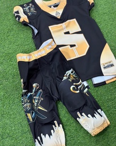 Ensemble uniforme de football américain pour hommes, design sublimé dragon noir et or, maillot sans manches et pantalon, coupe athlétique anti-humidité - Product Image 2