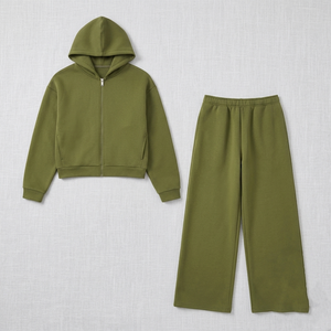 Ensemble survêtement homme bleu clair avec détails en panneaux, sweat à capuche zippé et pantalon assorti, vente en gros OEM ODM - Product Image 6