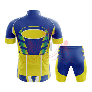 Ensemble maillot et short de cyclisme pour homme, bleu avec accents jaunes et verts, design sans coutures pour adultes - Product Image 2