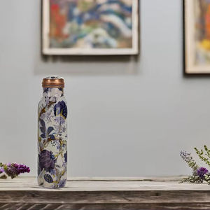 Cream Printed <b>Copper</b> Water <b>Bottle</b> Botanical Floral Foliage Design Ayurvedic <b>Drinking</b> <b>Bottle</b> Reusable Travel Gift <b>Bottle</b> - Product Image 4