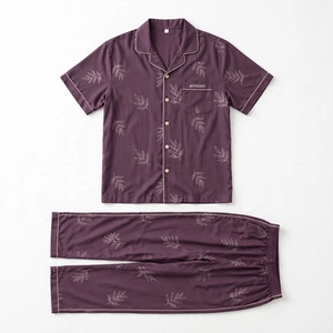 Ensemble de pyjama classique léger pour homme Amkoor, manches longues, violet, uni, 100% coton, vêtements de nuit décontractés, vêtements d'été, lavable en machine - Product Image 4