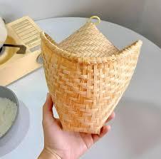 Panier à riz en bambou tissé à la main, empilable, avec couvercle, pour la cuisson des aliments - Product Image 2