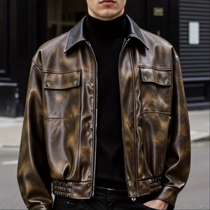 Beautiful Double Tone Customized Faux Leather Bomber Jacket for Men Waterproof Breathable & Eco-Friendly - Product Image 1