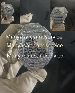 Montre carrée en verre avec diamants Moissanite glacés, mouvement automatique en acier inoxydable, étanche 10 bars, fermoir de bracelet - Product Image 1