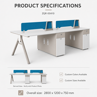 Poste de travail de bureau pour 4 personnes avec cloisons en tissu bleu, armoires de rangement, 2800 mm, mobilier de bureau moderne ArchieLeap ZQR-00410