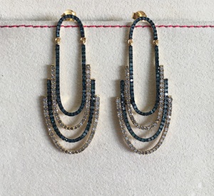 Pendientes de plata de ley 925 con diamantes redondos naturales blancos y azules, pendientes de araña para mujer, 4,38 ct, joyería moderna para fiesta - Product Image 6