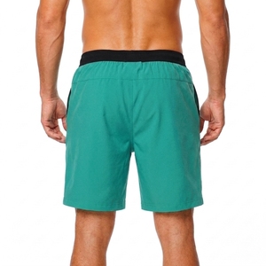 Shorts de Playa para Hombre, Color Verde Sólido, 100% Algodón, Impermeables, Cintura Media Elástica, Secado Rápido, Estilo Casual - Product Image 1