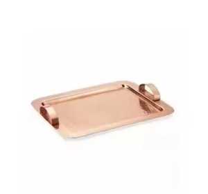 Luxury Round Copper Serving <b>Tray</b> Ribbed Edge <b>Mirror</b> Finish Metal Platter Rose Gold Wedding Party Drinks Server <b>Tray</b> - Product Image 3