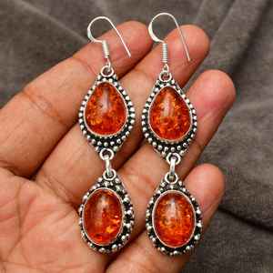 ต่างหูอำพันบอลติกทำมือ เงินแท้ 925 เครื่องประดับพลอยอำพันธรรมชาติ ของขวัญสำหรับผู้หญิง - Product Image 1