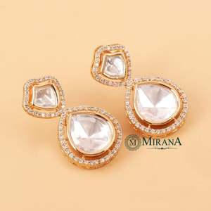 Mohita Gold Plated Brass Chandelier Drop Earrings with Ruby and Pearl Tassel - Product Image 4
