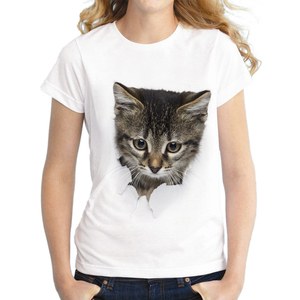 T-shirt pour femme de haute qualité, vente en gros, motif chat mignon, impression 3D personnalisée, tee-shirt d'été, style urbain - Product Image 6