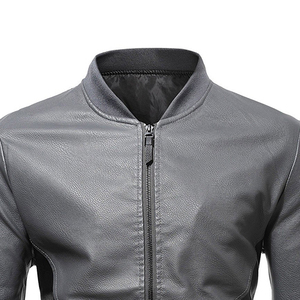 URBANGAZER Men's 100% Polyester Leather <b>Jacket</b> Stand Collar Covered Button <b>Patchwork</b> Design Windproof Breathable Thick - Product Image 3