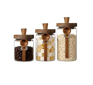 Frasco de Vidrio para Almacenamiento con Tapa de Bambú, Frasco de Vidrio Vintage, Juego de Recipientes para Alimentos para la Encimera de la Cocina, Ideal para Dulces, Azúcar, Café - Product Image 3