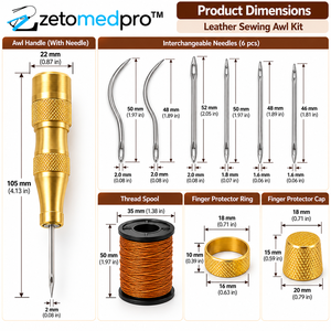 Kit de Costura de Cuero con Ahoyador, Mango de Latón, 6 Agujas Intercambiables, Hilo Encerado, Protectores de Dedos, Juego de Herramientas para Coser Cuero ZETOMEDP - Product Image 6