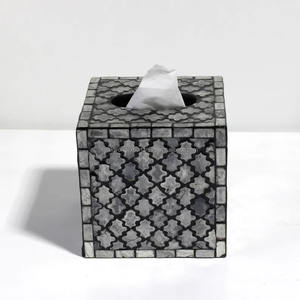 Elegante caja cuadrada de madera para servilletas de resina, blanca y negra caja de pañuelos de madreperla, organizador artesanal de FWE - Product Image 5