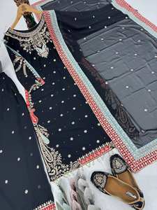 ชุดสูทซัลวาร์ปักลายสีดำ งานปักดิ้นทองหนัก แห้งเร็ว คุรตะ ปาลาซโซ ดูปัตตา เหมาะสำหรับฤดูหนาวและฤดูร้อน ดีไซน์เนอร์ ชุดสำหรับงานแต่งงานและงานปาร์ตี้ - Product Image 6