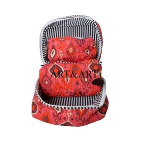 Ensemble de trousses à fermeture éclair matelassées en coton imprimé floral, trois pièces, écologiques, légères, pour une organisation élégante des cosmétiques, des voyages et du maquillage - Product Image 1