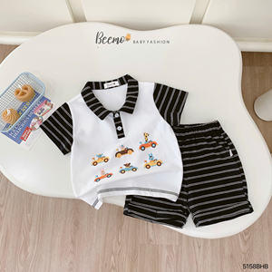 Conjuntos de Ropa Casual de Verano para Niños, Camisetas Polo de Manga Corta con Estampado de Autos y Pantalones Cortos a Rayas, Ropa para Niños Pequeños - Product Image 6