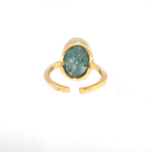 Anillo de Aventurina con Diseño Real, Forma Ovalada, Chapado en Oro de 22K, Talla Única, Joyería para Mujeres y Niñas, Venta al Por Mayor - Product Image 3